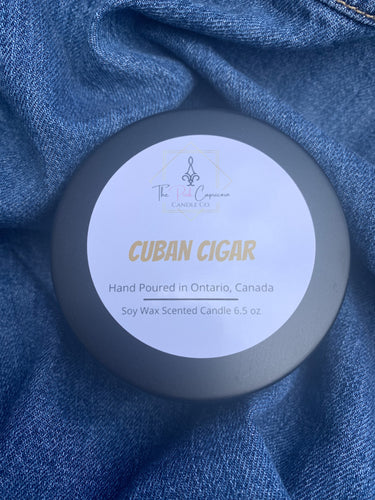 cuban cigar candle in a sleek black tin