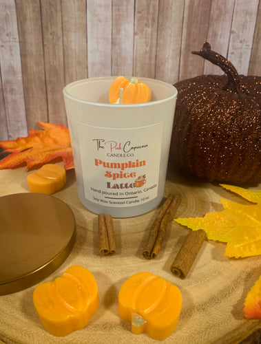 pumpkin spice latte candle with whipped cream and pumpkin wax melt