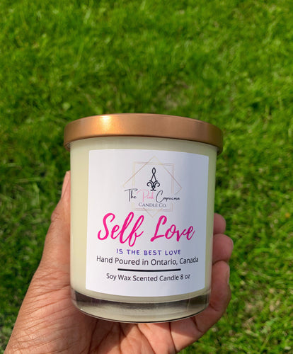 self love candle with dried roses and rose quartz